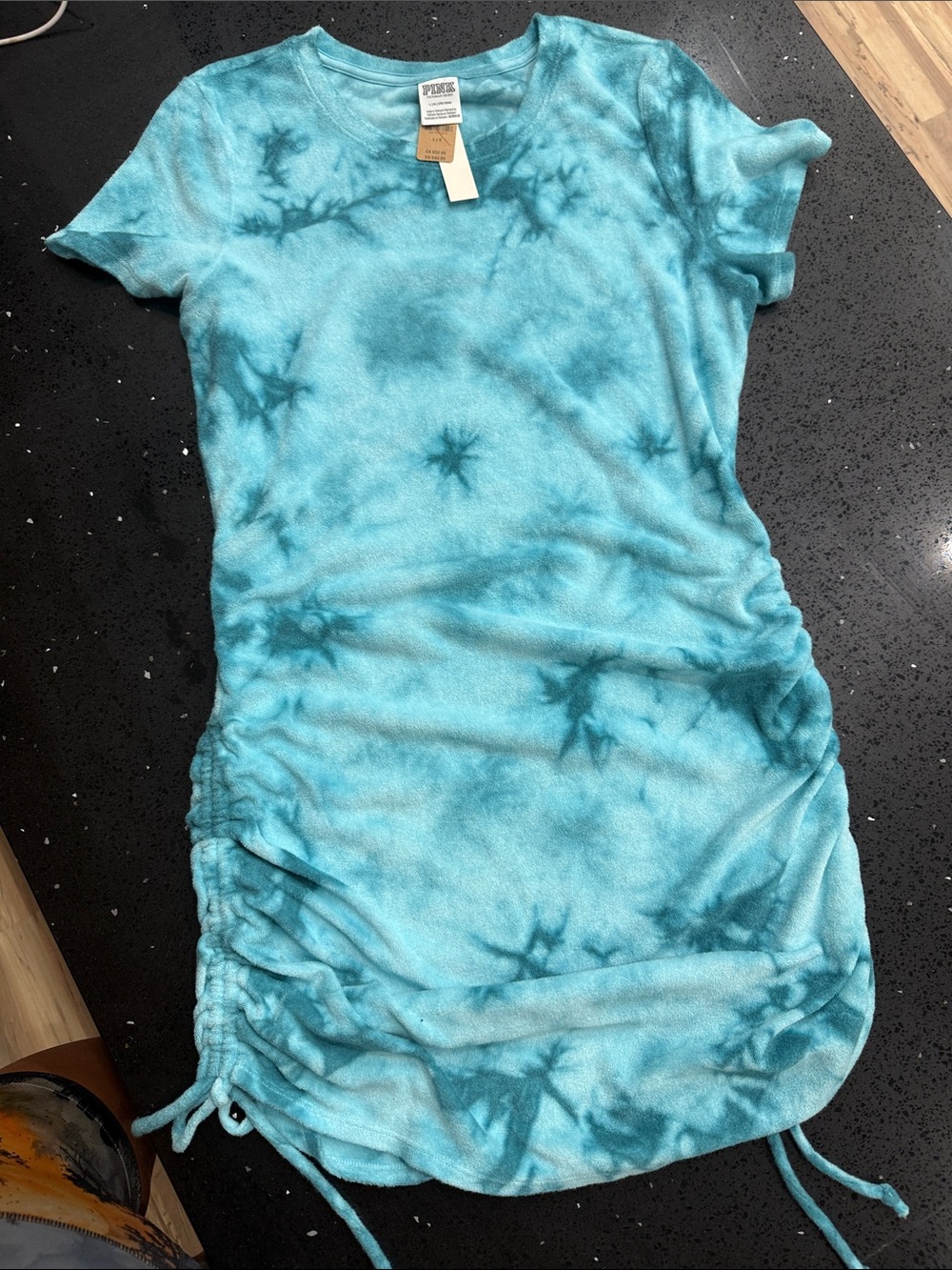 PINK Victoria's Secret Aqua Tie-Dye Ruched Mini Dress